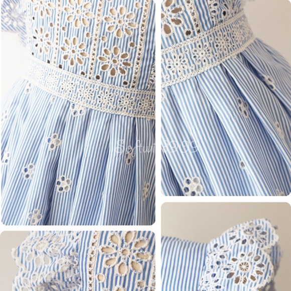 Last☝️ Light Blue Eyelet Embroidered Ruffle Dress - Picture 4 of 8